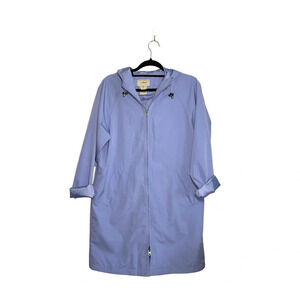 L.L. Bean Periwinkle Blue Full Zip Lined Hooded Long Raincoat Small Women’s